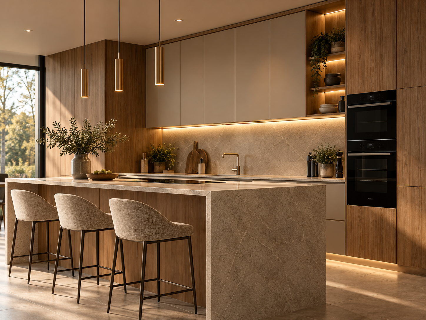 luksusowa kuchnia w ciepłym świetle